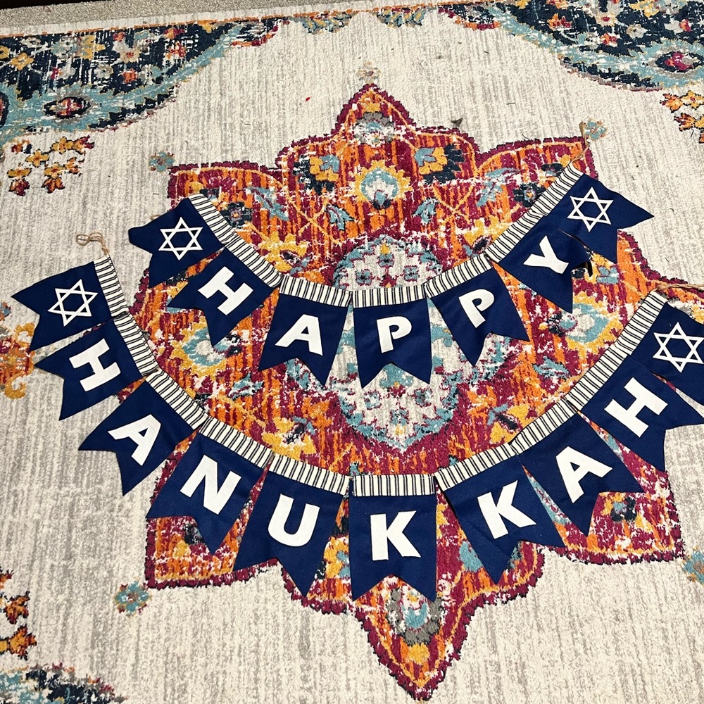 Happy Hanukkah Banner Blue White